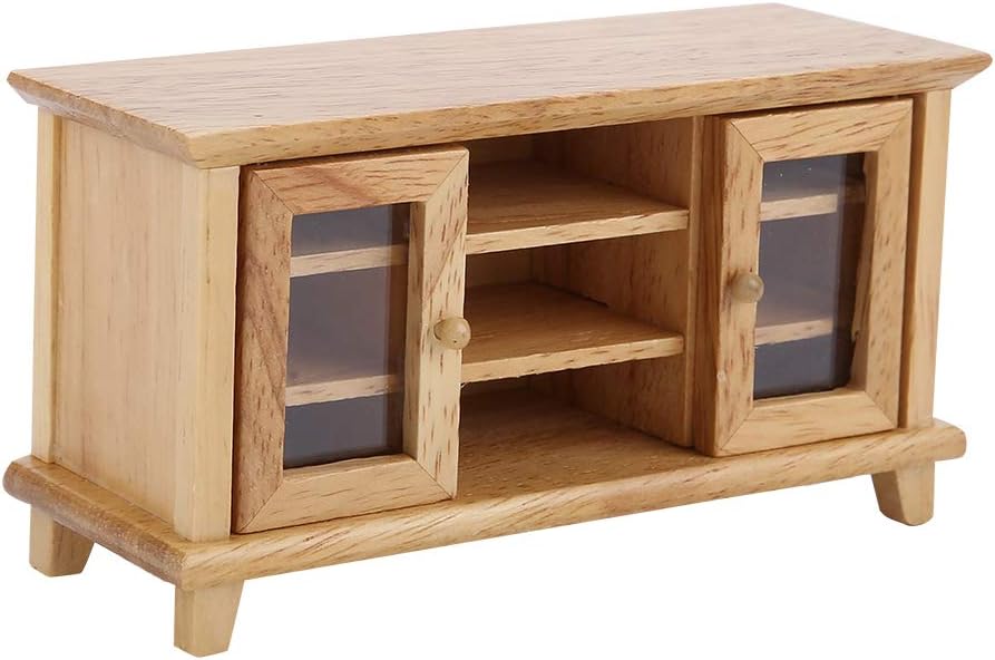 Generic Miniatur-Puppenhaus-TV-Schrank aus Holz, Realistische Mini-Möbel für Wohnzimmer, Kindergeschenk, Maßstab 1:12 für (Naturholz)