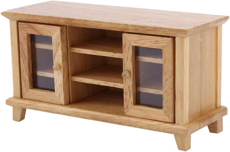Generic Miniatur-Puppenhaus-TV-Schrank aus Holz, Realistische Mini-Möbel für Wohnzimmer, Kindergeschenk, Maßstab 1:12 für (Naturholz)