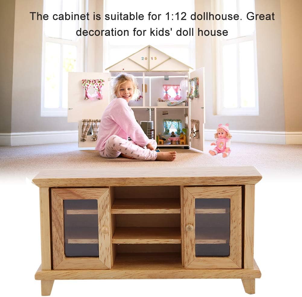 Generic Miniatur-Puppenhaus-TV-Schrank aus Holz, Realistische Mini-Möbel für Wohnzimmer, Kindergeschenk, Maßstab 1:12 für (Naturholz)