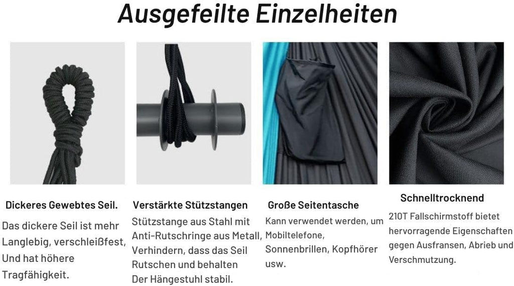 Hängesessel für drinnen & draußen – Ultraleicht, tragbar, 225 kg belastbar, 135° neigbar, inkl. Tragetasche – ideal für Camping, Garten, Balkon, Wohnzimmer & Reisen