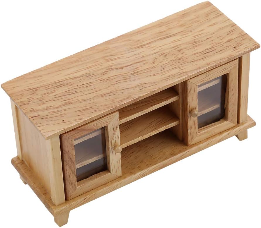 Generic Miniatur-Puppenhaus-TV-Schrank aus Holz, Realistische Mini-Möbel für Wohnzimmer, Kindergeschenk, Maßstab 1:12 für (Naturholz)