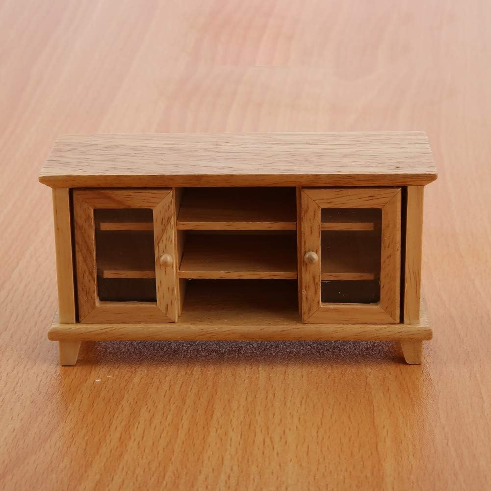 Generic Miniatur-Puppenhaus-TV-Schrank aus Holz, Realistische Mini-Möbel für Wohnzimmer, Kindergeschenk, Maßstab 1:12 für (Naturholz)