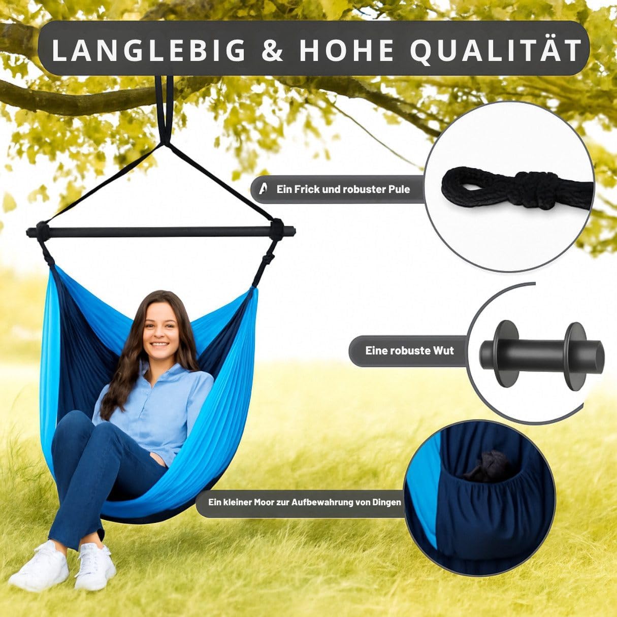 Hängesessel für drinnen & draußen – Ultraleicht, tragbar, 225 kg belastbar, 135° neigbar, inkl. Tragetasche – ideal für Camping, Garten, Balkon, Wohnzimmer & Reisen