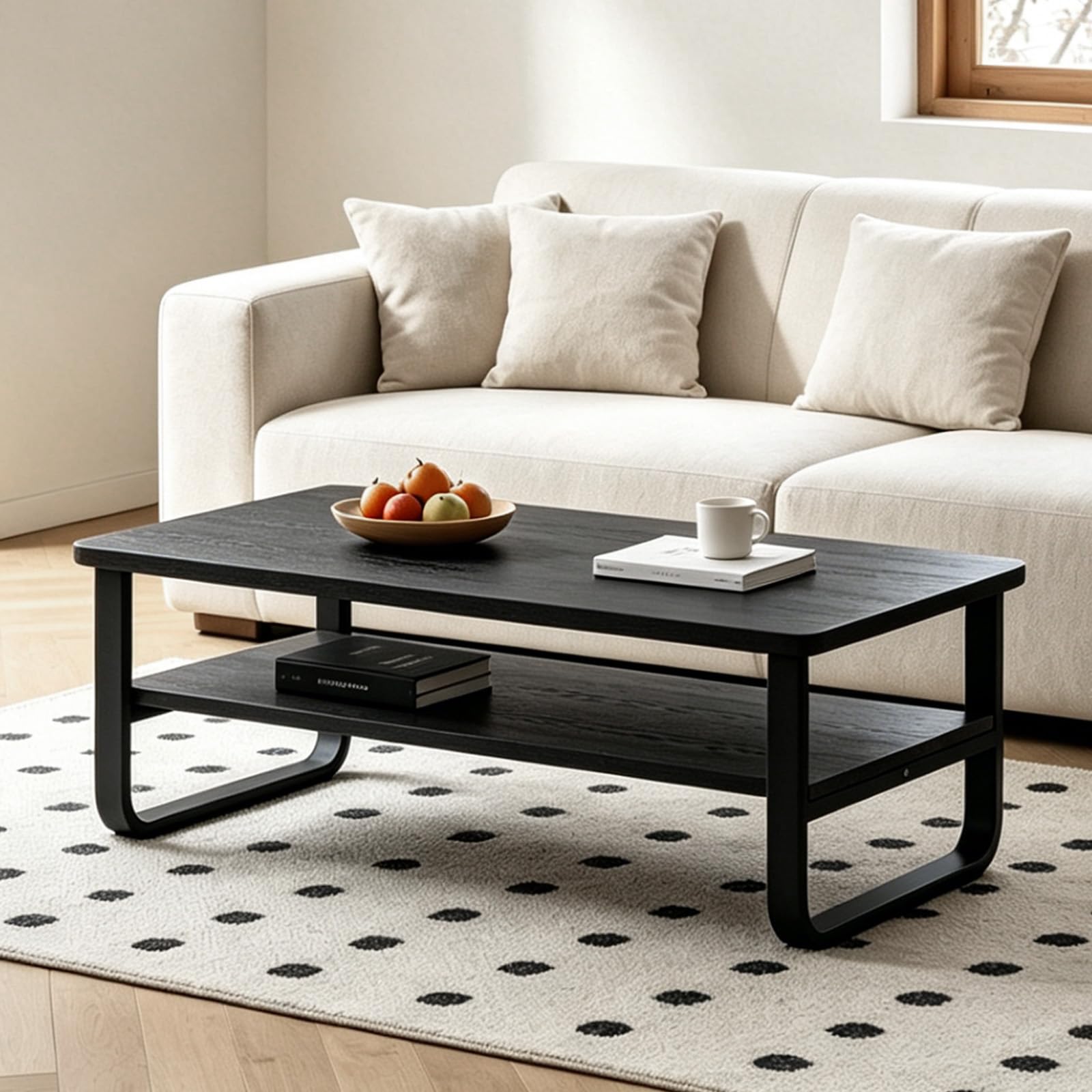 2er-Set Kaffeetische, Moderner ausziehbarer Kaffeetisch, Nussbaum-Kaffeetisch mit Stauraum, Metallgestell, für Wohnzimmer, Schlafzimmer, Nussbaum