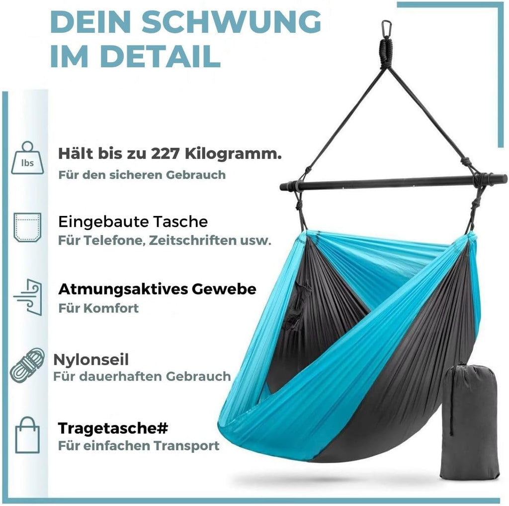 Hängesessel für drinnen & draußen – Ultraleicht, tragbar, 225 kg belastbar, 135° neigbar, inkl. Tragetasche – ideal für Camping, Garten, Balkon, Wohnzimmer & Reisen