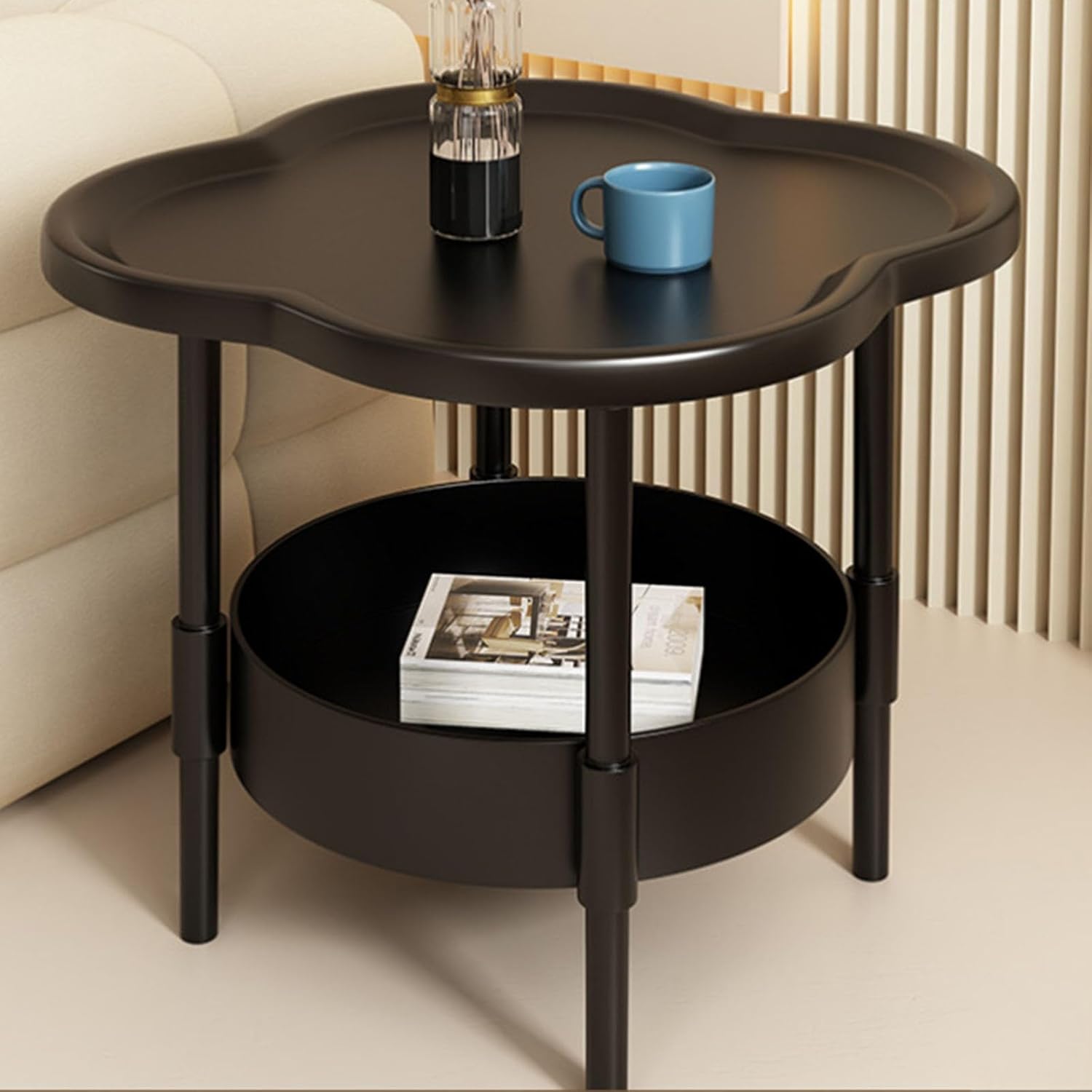 Zweistöckiger Beistelltisch mit abnehmbarem Tablett, moderner Kleiner Couchtisch für Wohnzimmer, Schlafzimmer, Balkon und den Innen- und Außenbereich (Coffee, One Size)