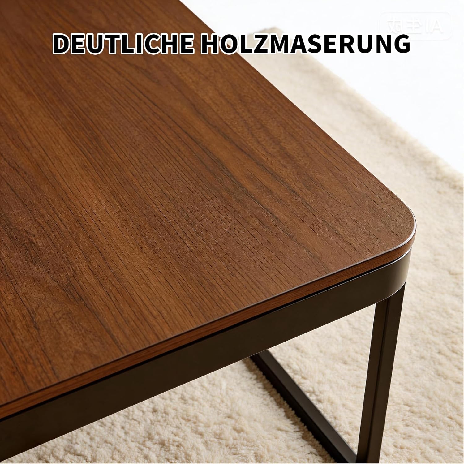 2er-Set Kaffeetische, Moderner ausziehbarer Kaffeetisch, Nussbaum-Kaffeetisch mit Stauraum, Metallgestell, für Wohnzimmer, Schlafzimmer, Nussbaum