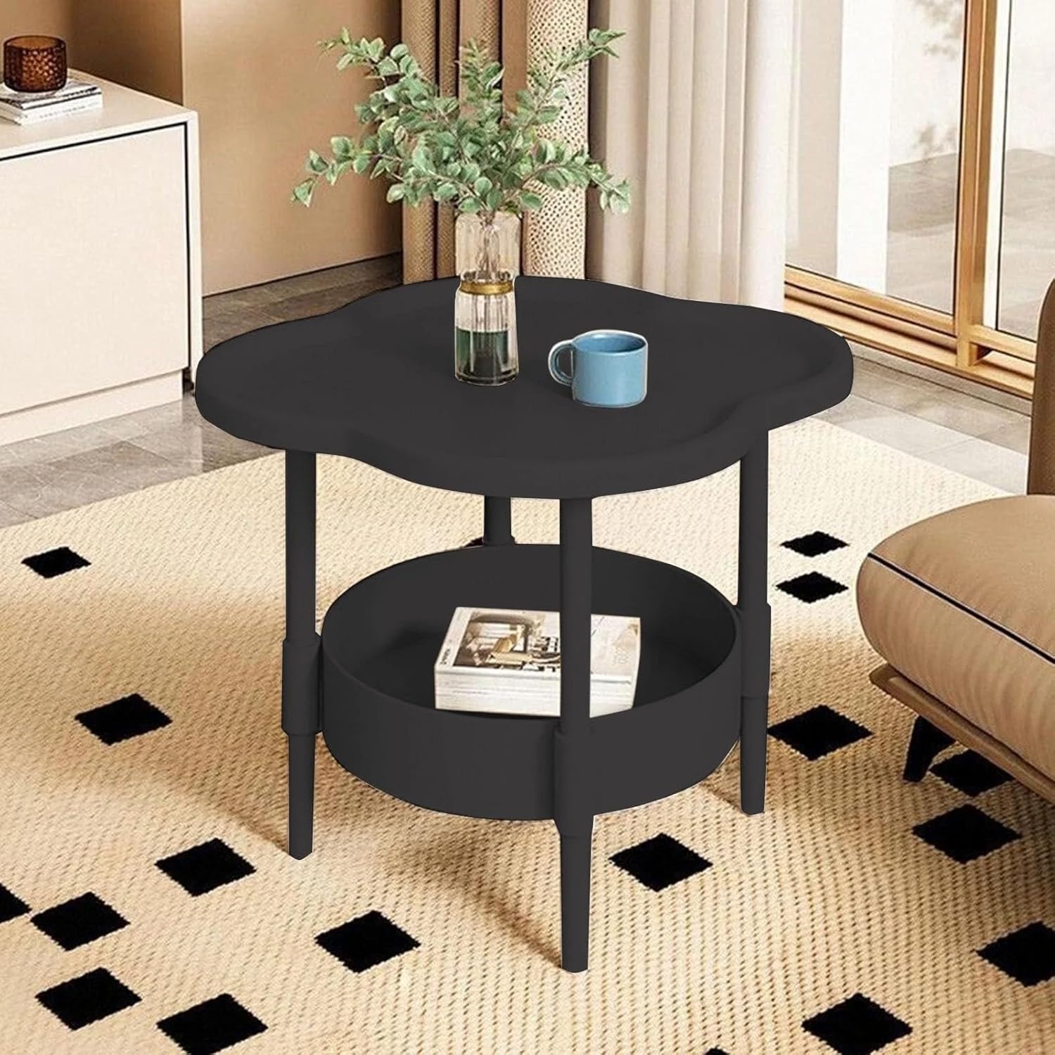 Zweistöckiger Beistelltisch mit abnehmbarem Tablett, moderner Kleiner Couchtisch für Wohnzimmer, Schlafzimmer, Balkon und den Innen- und Außenbereich (Coffee, One Size)